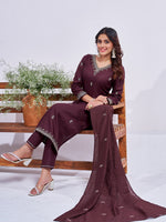 Thumbnail for Jyoti Fashion Women's Coffee Rayon Embroidered Designer Kurta Set with Dupatta - Distacart