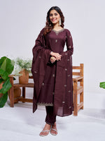 Thumbnail for Jyoti Fashion Women's Coffee Rayon Embroidered Designer Kurta Set with Dupatta - Distacart