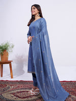 Thumbnail for Jyoti Fashion Women's Denim Blue Rayon Embroidered Designer Kurta Set with Dupatta - Distacart