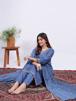 Thumbnail for Jyoti Fashion Women's Denim Blue Rayon Embroidered Designer Kurta Set with Dupatta - Distacart