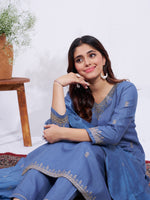 Thumbnail for Jyoti Fashion Women's Denim Blue Rayon Embroidered Designer Kurta Set with Dupatta - Distacart
