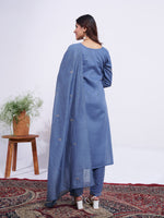 Thumbnail for Jyoti Fashion Women's Denim Blue Rayon Embroidered Designer Kurta Set with Dupatta - Distacart