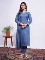 Thumbnail for Jyoti Fashion Women's Denim Blue Rayon Embroidered Designer Kurta Set with Dupatta - Distacart