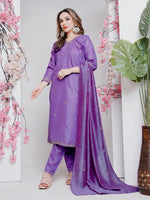 Thumbnail for Jyoti Fashion Women's Lavender Rayon Embroidered Designer Kurta Set with Dupatta - Distacart