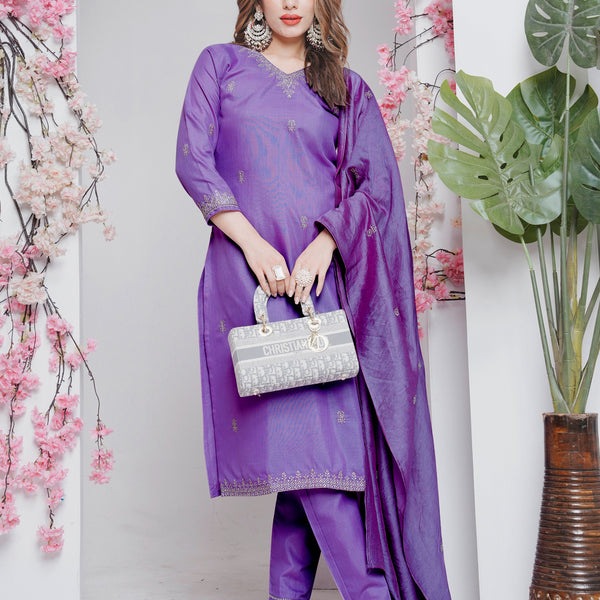 Jyoti Fashion Women's Lavender Rayon Embroidered Designer Kurta Set with Dupatta - Distacart