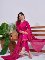 Thumbnail for Jyoti Fashion Women's Rani Pink Rayon Embroidered Designer Kurta Set with Dupatta - Distacart