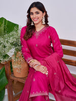 Thumbnail for Jyoti Fashion Women's Rani Pink Rayon Embroidered Designer Kurta Set with Dupatta - Distacart
