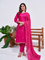 Thumbnail for Jyoti Fashion Women's Rani Pink Rayon Embroidered Designer Kurta Set with Dupatta - Distacart