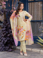 Thumbnail for Jyoti Fashion Women's Cream Cotton Blend Printed Designer Kurta Set with Dupatta - Distacart