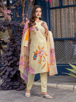 Thumbnail for Jyoti Fashion Women's Cream Cotton Blend Printed Designer Kurta Set with Dupatta - Distacart