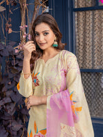 Thumbnail for Jyoti Fashion Women's Cream Cotton Blend Printed Designer Kurta Set with Dupatta - Distacart