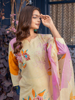 Thumbnail for Jyoti Fashion Women's Cream Cotton Blend Printed Designer Kurta Set with Dupatta - Distacart