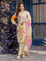Thumbnail for Jyoti Fashion Women's Cream Cotton Blend Printed Designer Kurta Set with Dupatta - Distacart