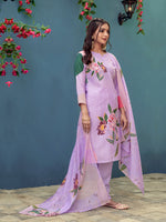 Thumbnail for Jyoti Fashion Women's Lavender Cotton Blend Printed Designer Kurta Set with Dupatta - Distacart