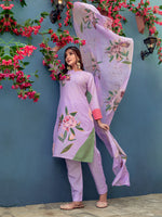 Thumbnail for Jyoti Fashion Women's Lavender Cotton Blend Printed Designer Kurta Set with Dupatta - Distacart