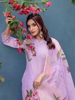 Thumbnail for Jyoti Fashion Women's Lavender Cotton Blend Printed Designer Kurta Set with Dupatta - Distacart