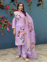Thumbnail for Jyoti Fashion Women's Lavender Cotton Blend Printed Designer Kurta Set with Dupatta - Distacart