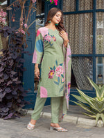 Thumbnail for Jyoti Fashion Women's Mehendi Cotton Blend Printed Designer Kurta Set with Dupatta - Distacart