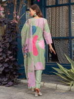 Thumbnail for Jyoti Fashion Women's Mehendi Cotton Blend Printed Designer Kurta Set with Dupatta - Distacart