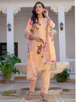 Thumbnail for Jyoti Fashion Women's Orange Cotton Blend Printed Designer Kurta Set with Dupatta - Distacart
