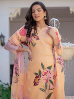 Thumbnail for Jyoti Fashion Women's Orange Cotton Blend Printed Designer Kurta Set with Dupatta - Distacart