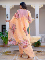 Thumbnail for Jyoti Fashion Women's Orange Cotton Blend Printed Designer Kurta Set with Dupatta - Distacart