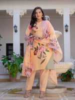 Thumbnail for Jyoti Fashion Women's Orange Cotton Blend Printed Designer Kurta Set with Dupatta - Distacart