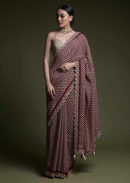 Jyoti Fashion Women's Wine Coding Sequence Chinon Saree with Blouse - Distacart