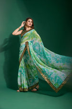 Thumbnail for Jyoti Fashion Women's Sea Green Sequence Embroidery Chiffon Saree with Blouse - Distacart