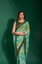 Thumbnail for Jyoti Fashion Women's Sea Green Sequence Embroidery Chiffon Saree with Blouse - Distacart