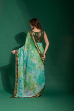 Thumbnail for Jyoti Fashion Women's Sea Green Sequence Embroidery Chiffon Saree with Blouse - Distacart
