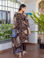 Thumbnail for Jyoti Fashion Women's Coffee Cotton Blend Printed Designer Kurta Set with Dupatta - Distacart