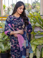 Thumbnail for Jyoti Fashion Women's Navy Blue Cotton Blend Printed Designer Kurta Set with Dupatta - Distacart