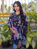 Thumbnail for Jyoti Fashion Women's Navy Blue Cotton Blend Printed Designer Kurta Set with Dupatta - Distacart