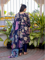 Thumbnail for Jyoti Fashion Women's Navy Blue Cotton Blend Printed Designer Kurta Set with Dupatta - Distacart