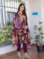 Thumbnail for Jyoti Fashion Women's Purple Cotton Blend Printed Designer Kurta Set with Dupatta - Distacart