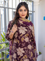 Thumbnail for Jyoti Fashion Women's Purple Cotton Blend Printed Designer Kurta Set with Dupatta - Distacart