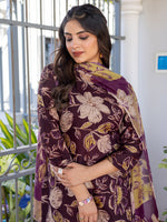 Thumbnail for Jyoti Fashion Women's Purple Cotton Blend Printed Designer Kurta Set with Dupatta - Distacart