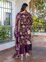 Thumbnail for Jyoti Fashion Women's Purple Cotton Blend Printed Designer Kurta Set with Dupatta - Distacart