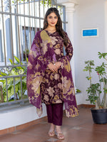 Thumbnail for Jyoti Fashion Women's Purple Cotton Blend Printed Designer Kurta Set with Dupatta - Distacart