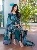 Thumbnail for Jyoti Fashion Women's Rama Cotton Blend Printed Designer Kurta Set with Dupatta - Distacart