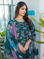 Thumbnail for Jyoti Fashion Women's Rama Cotton Blend Printed Designer Kurta Set with Dupatta - Distacart