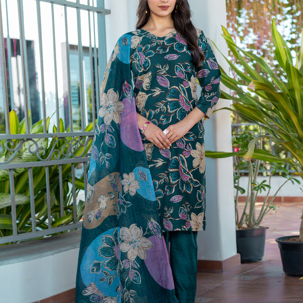 Jyoti Fashion Women's Rama Cotton Blend Printed Designer Kurta Set with Dupatta - Distacart