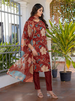 Thumbnail for Jyoti Fashion Women's Rust Cotton Blend Printed Designer Kurta Set with Dupatta - Distacart