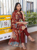 Thumbnail for Jyoti Fashion Women's Rust Cotton Blend Printed Designer Kurta Set with Dupatta - Distacart