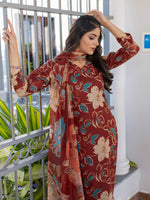 Thumbnail for Jyoti Fashion Women's Rust Cotton Blend Printed Designer Kurta Set with Dupatta - Distacart