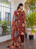 Thumbnail for Jyoti Fashion Women's Rust Cotton Blend Printed Designer Kurta Set with Dupatta - Distacart