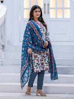 Thumbnail for Jyoti Fashion Women's White Rayon Print with Thread Designer Kurta Set with Dupatta - Distacart