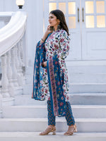 Thumbnail for Jyoti Fashion Women's White Rayon Print with Thread Designer Kurta Set with Dupatta - Distacart