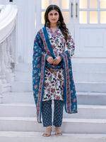 Thumbnail for Jyoti Fashion Women's White Rayon Print with Thread Designer Kurta Set with Dupatta - Distacart